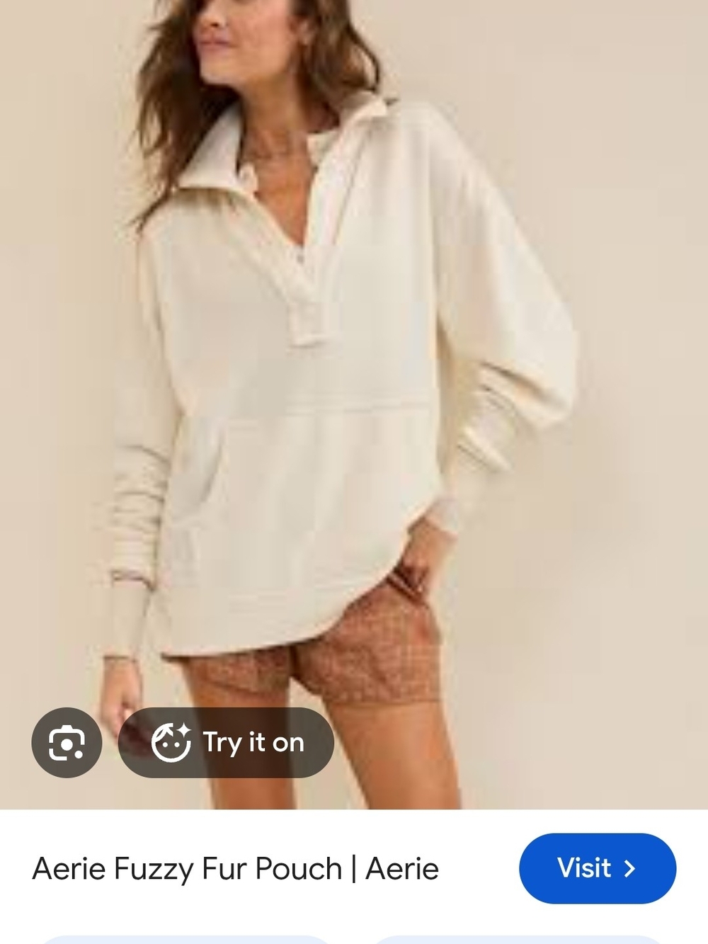 American Eagle Lived In  Cream Wafle Weave  Fuzzy Pullover With Front  Pockets S